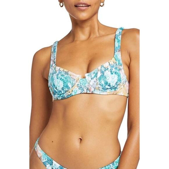 Vitamin A Demi Underwire Blue Snakeskin Bikini Swimsuit Top Size M - Picture 1 of 7